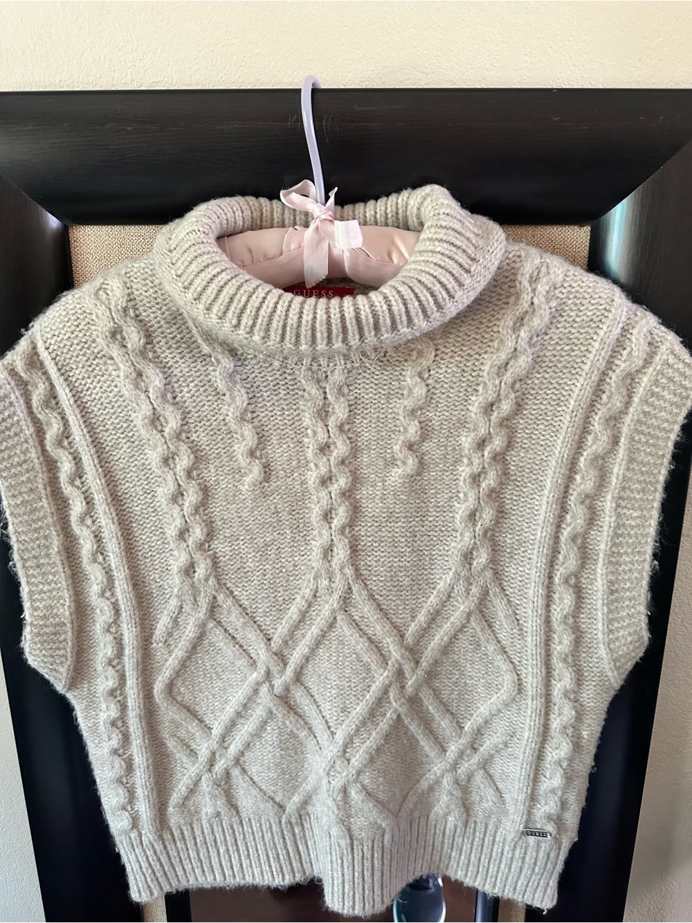 Guess Cream Cable Knit Turtleneck Sweater Vest